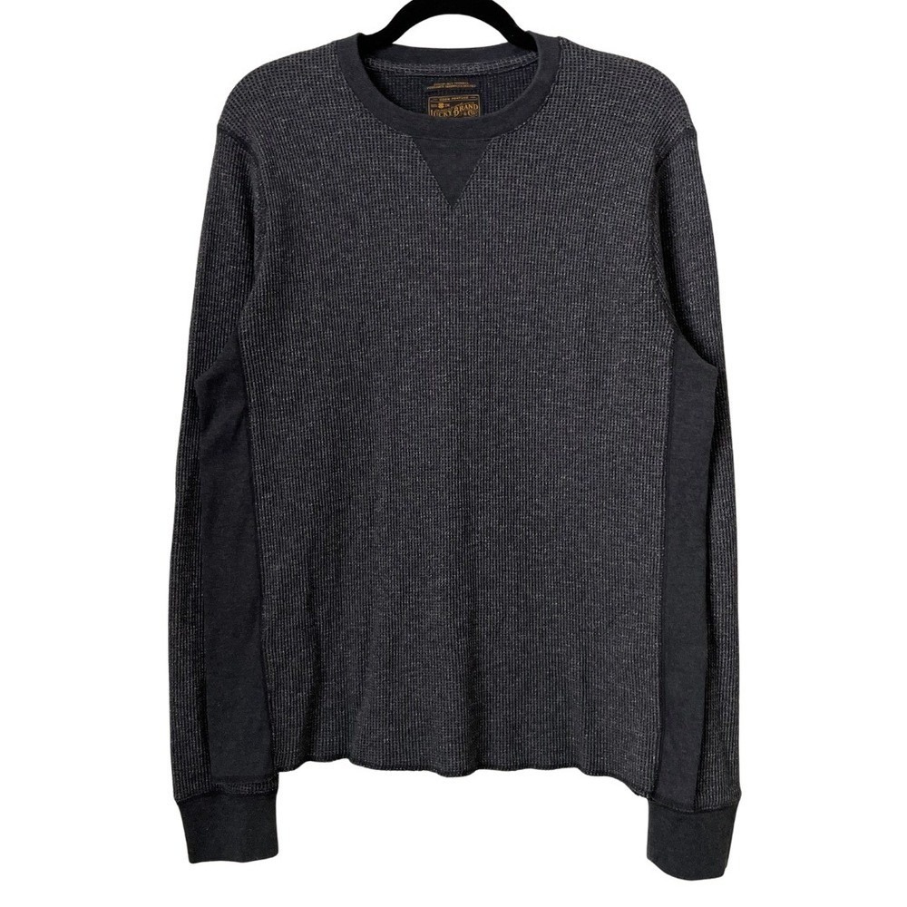 Lucky Brand Waffle Knit Shirt Mens Medium Gray Strong Boy Thermal‎ Long Sleeve